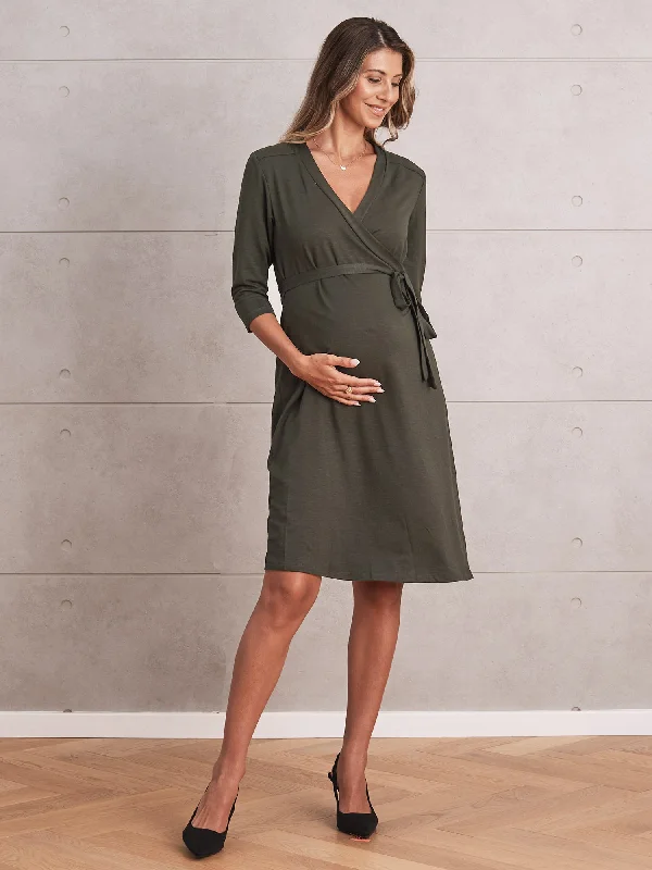 Get It Before It’s Gone Maternity Classic Wrap Feeding Dress in Olive Green