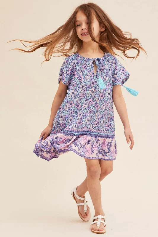 Weekend Special Boho Print Kids Short Sleeve Smock Dress