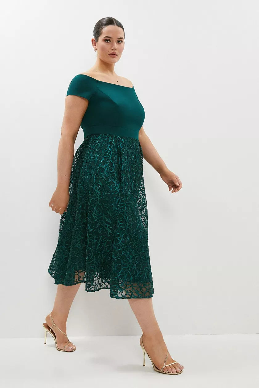 Seasonal Sale Embroidered Midi Dress Green