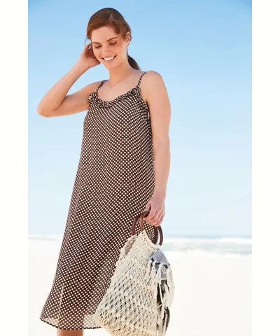 Stock Clearance Brown Spot Midi Slip Beach Dress