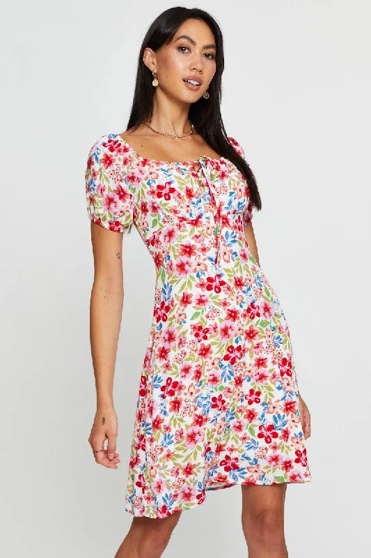 Great Deals Print Mini Dress Short Sleeve Scoop Neck