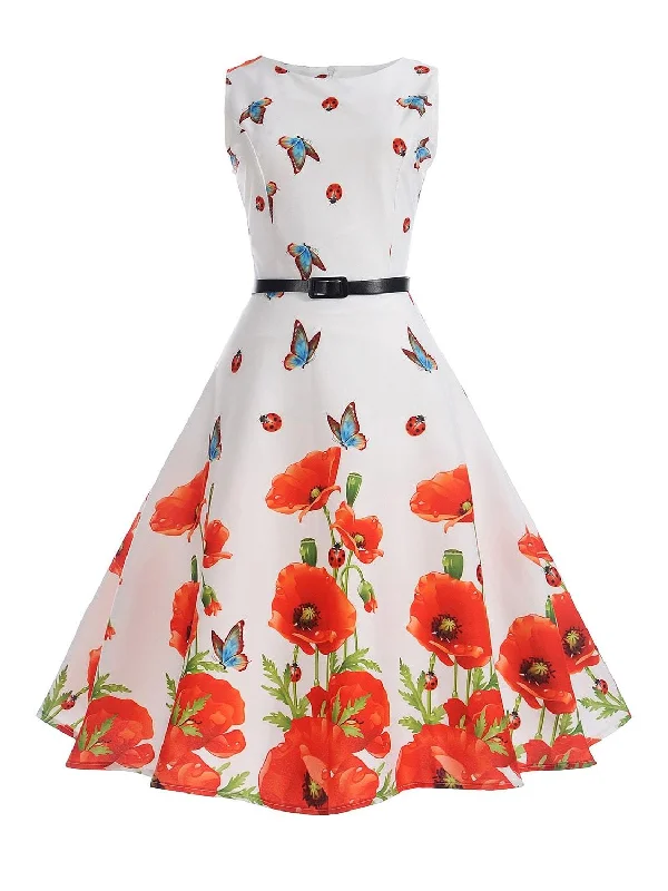 Special Offer 50s Floral Print Belted Dress
