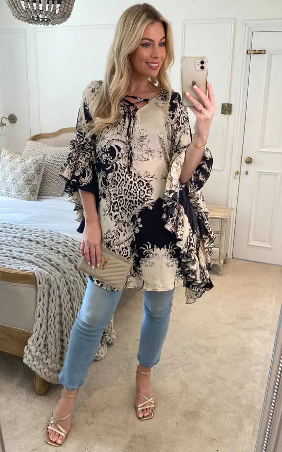 New Deals Ruffled Sleeve And Side Detail Mini Dress In Scarf Print