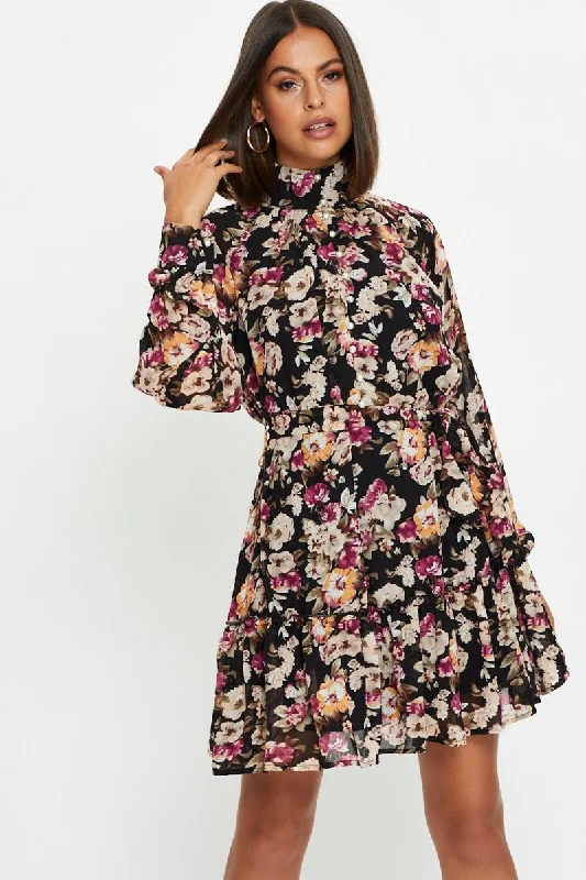 Act Fast Print Mini Dress Long Sleeve