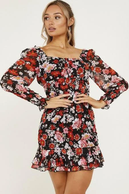 Markdown Madness Floral Chiffon Bodycon Dress