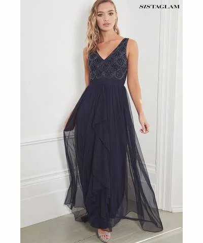 Steals and Deals Embellished V-Neck Maxi Dress Navy