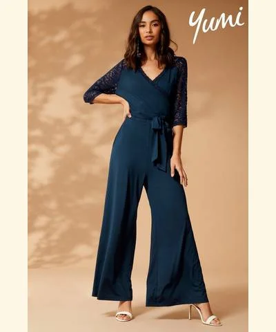 Act Now Jersey Lace Jumpsuit Navy