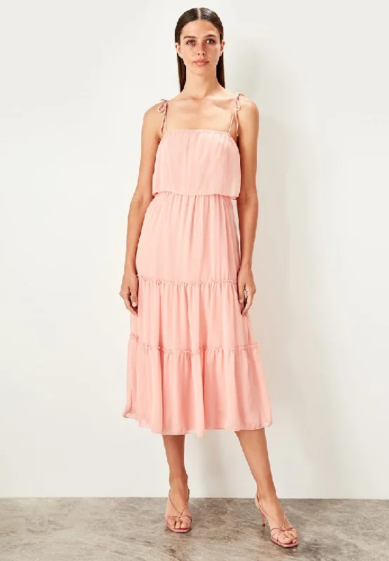 Midnight Sale Tie Shoulder Pleated Dress Pink