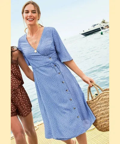 Sale Event Blue Textured Side Button Dress