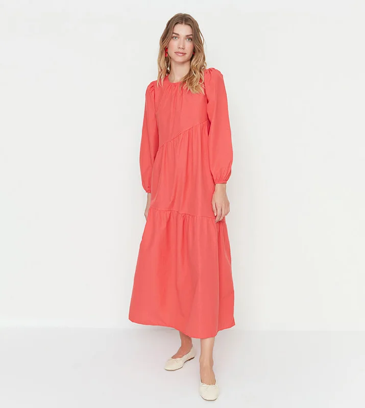 Massive Deals Coral Woven Maxi Dress