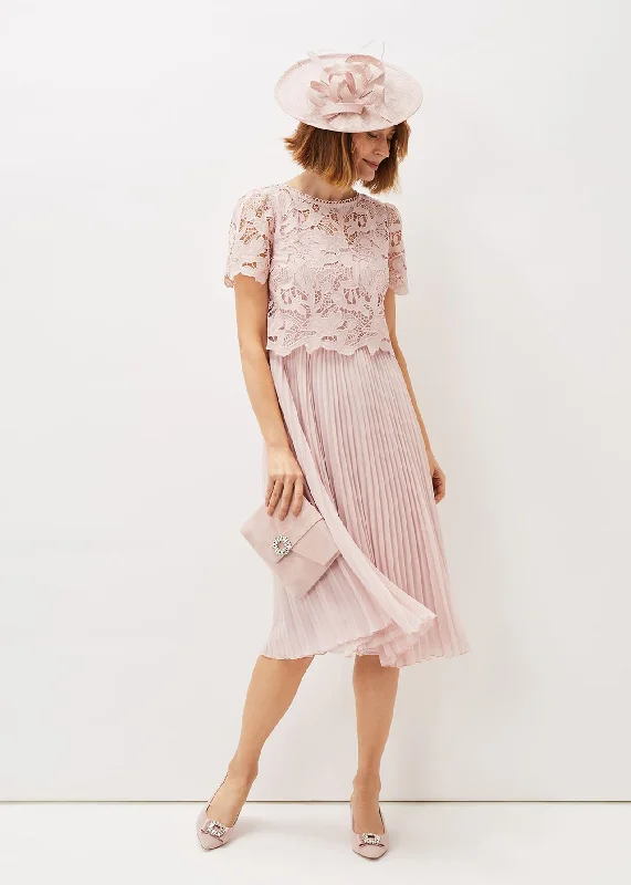 Steals and Deals Samina Pleated Double Layer Lace Dress