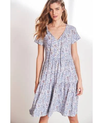 Special Discount Ditsy Blue Tiered Dress