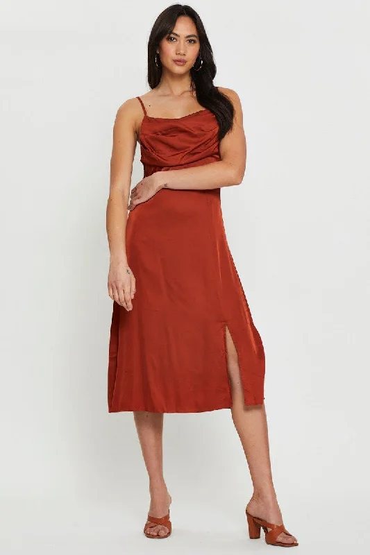 Special Promotion Brown Slip Dress Midi
