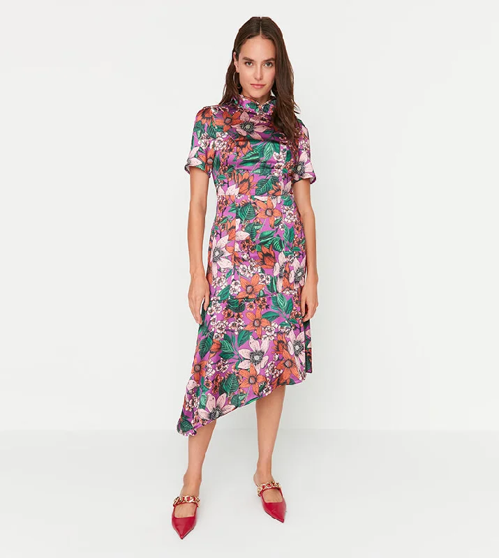 Limited Availability Floral Asymmetric Print Dress