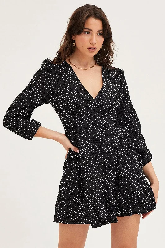Year-End Sale Polka Dot Wrap Dress Long Sleeve Mini