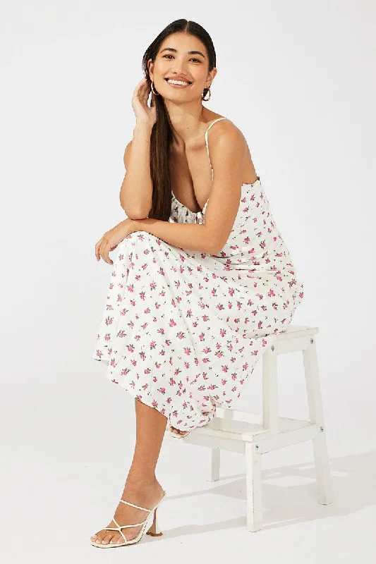 Online Exclusive White Floral Maxi Dress Sleeveless