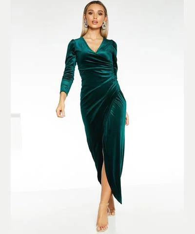 Special Savings Green Velvet Wrap Maxi Dress