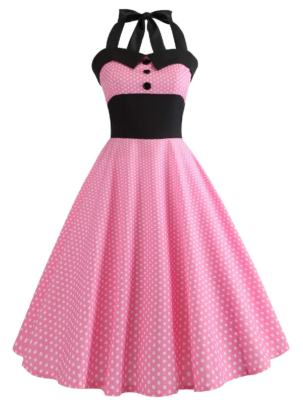 Unbeatable Prices 50s Polka Dot Contrast Panel Halter Dress