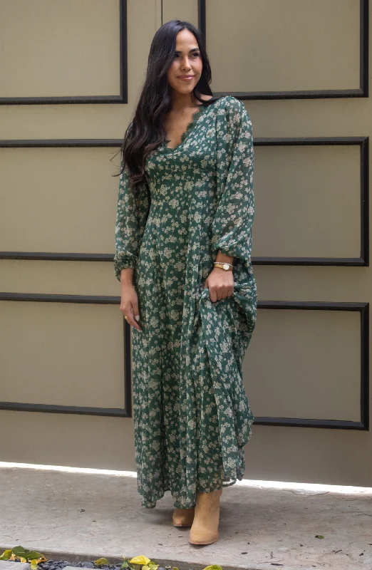 Savings Spectacular A Sight To See Green Floral Maxi Dress