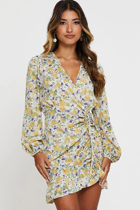 Stock Up and Save Print Mini Dress Long Sleeve Bodycon