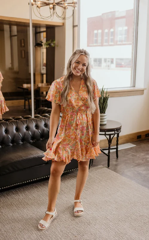 Hurry In DESTINEY PINK ABSTRACT SURPLICE DRESS BY IVY & CO
