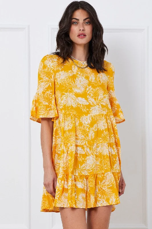 Fantastic Deals Trop Print Mini Dress Short Sleeve