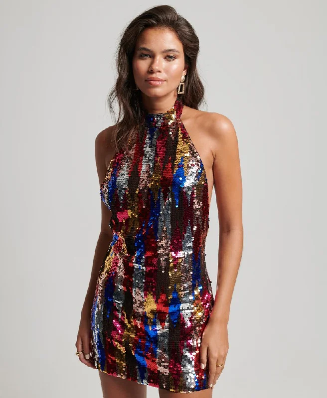 Deep Discounts Sparkly Halter Mini Dress