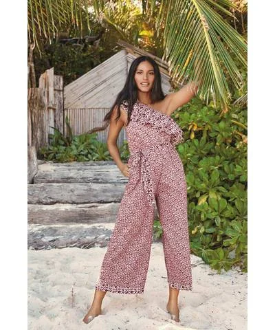 Extra Savings Berry Print One Shoulder Jumpsuit