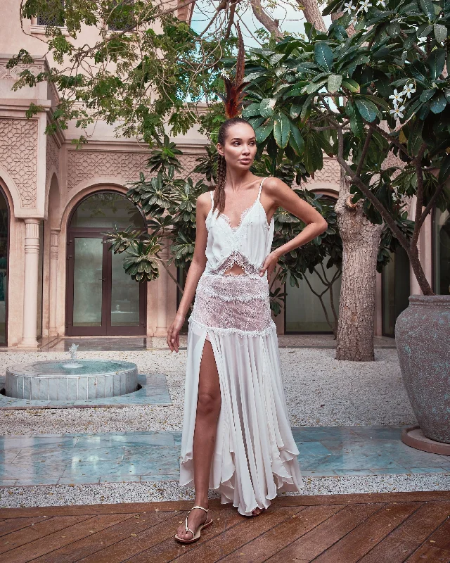 Price Cut White Chiffon godet panel and Lace camisole dress