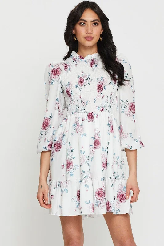 Final Sale Print Mini Dress High Neck Skater