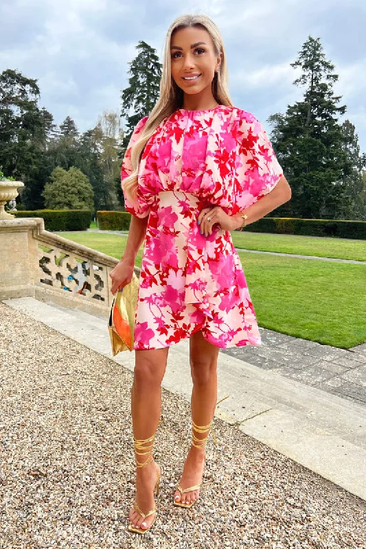 Shop and Save Pink and Red Floral Printed Mini Dress