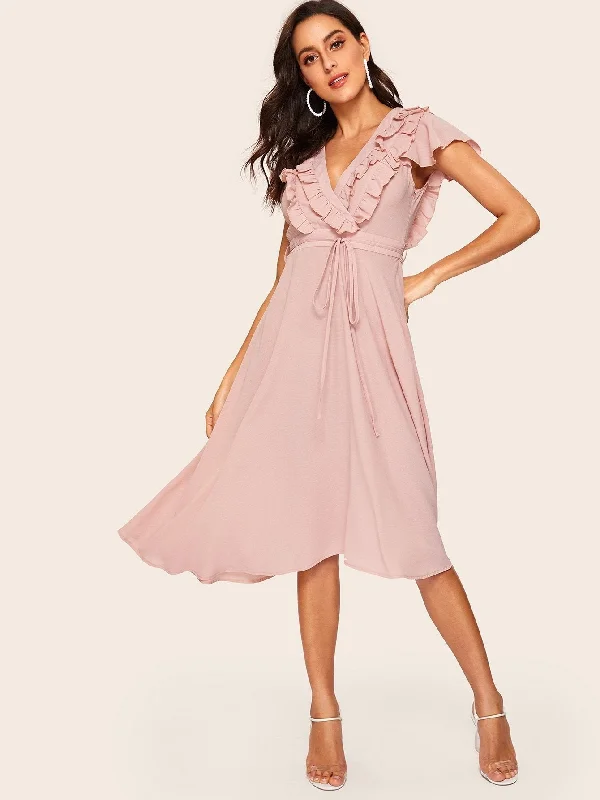 Today’s Deal 70s Ruffle Trim Belted Fit & Flare Dress