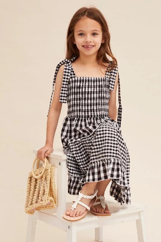Super Sale Black Check Fit And Flare Dress Sleeveless Shirred