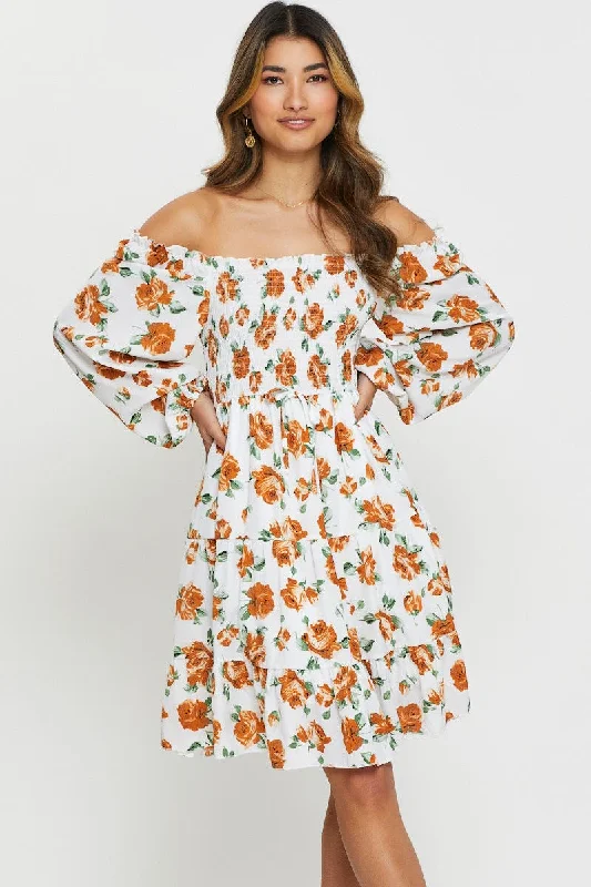 Can't Be Beat Print Mini Dress Off Shoulder