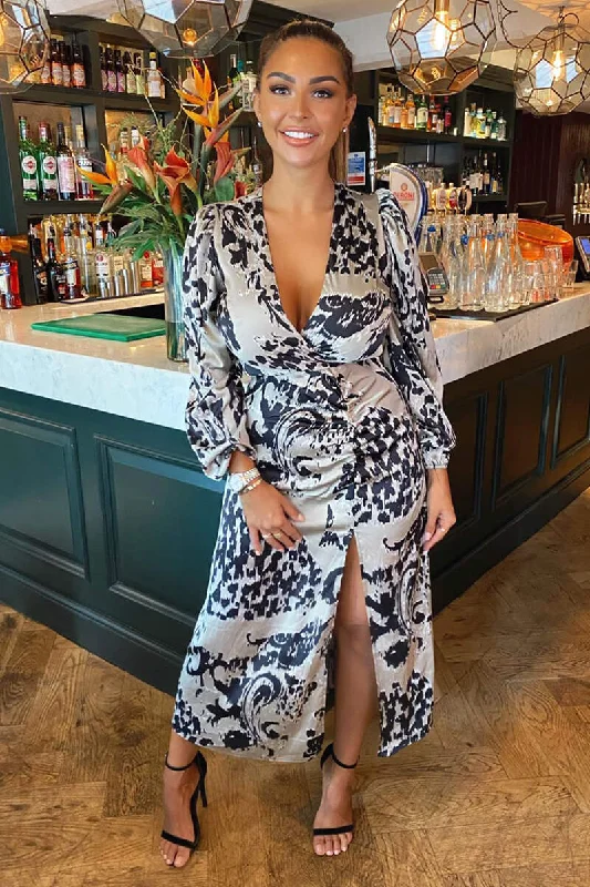Today’s Deal Multi Animal Print V Neck Split Leg Midi Dress