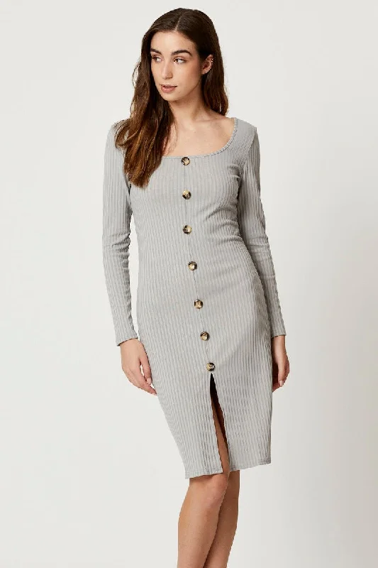 Mega Sale Grey Rib Button Front Dress