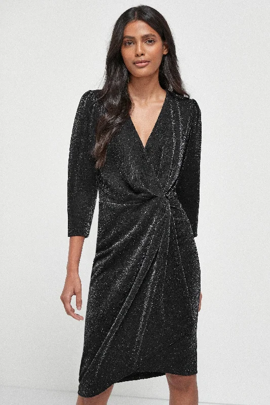 Don't Wait Black Sparkle Jersey Wrap Dress
