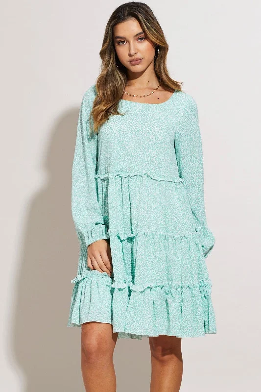Closeout Print Mini Dress Long Sleeve