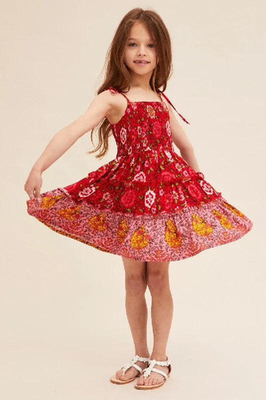 New Deals Red Boho Kids Dress Sleeveless