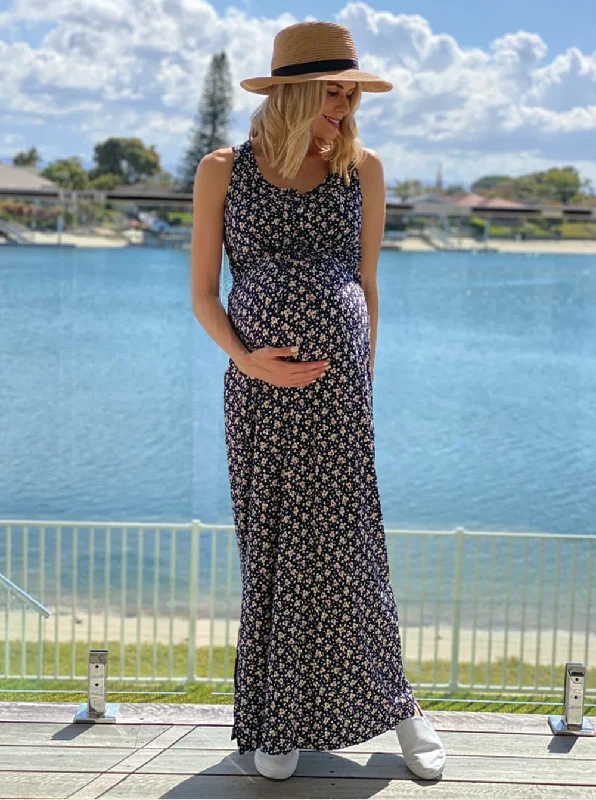 Quick Sale Maternity Maxi Dress in Navy Print