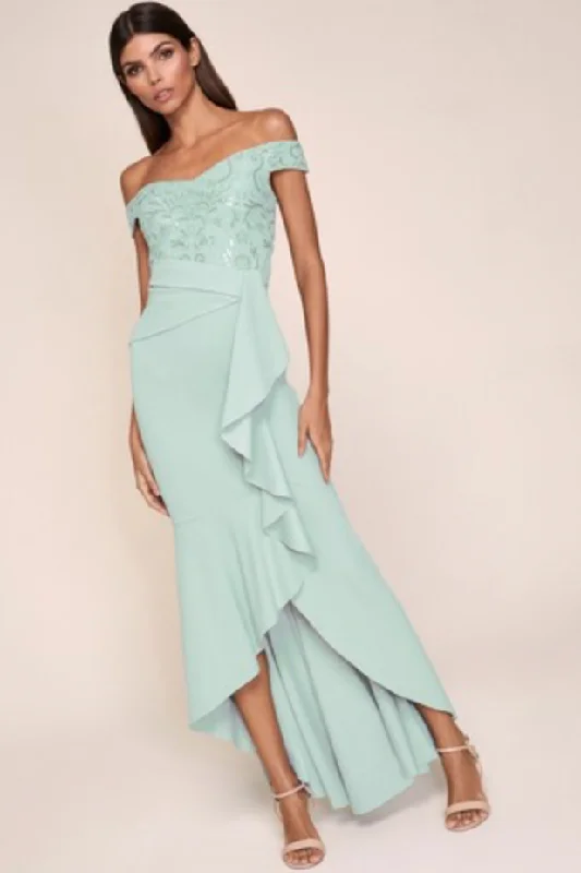 Limited Time Huda Bardot Maxi Dress Green