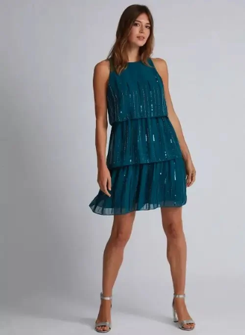 Early Bird Discount Tiered Trapeze Dress Green