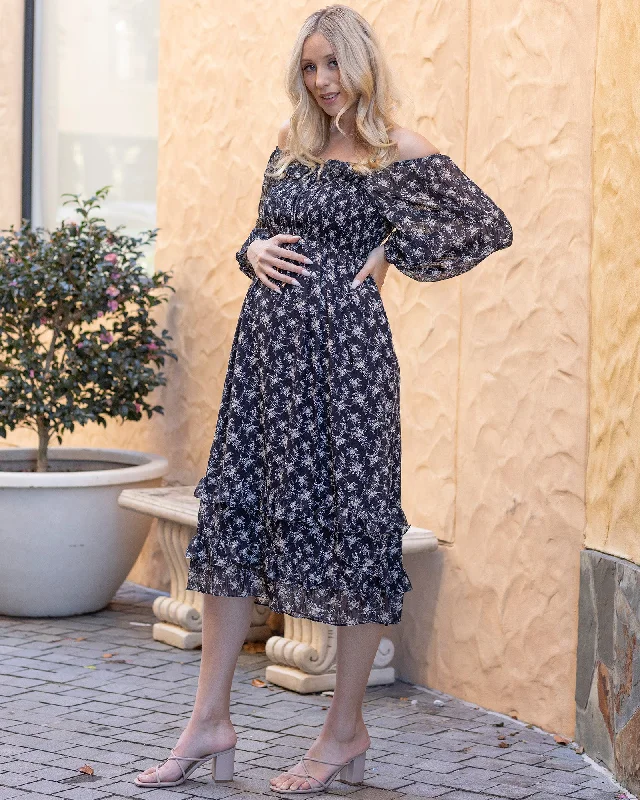 Savings Galore Daisy Romantic Print Maternity Black Dress