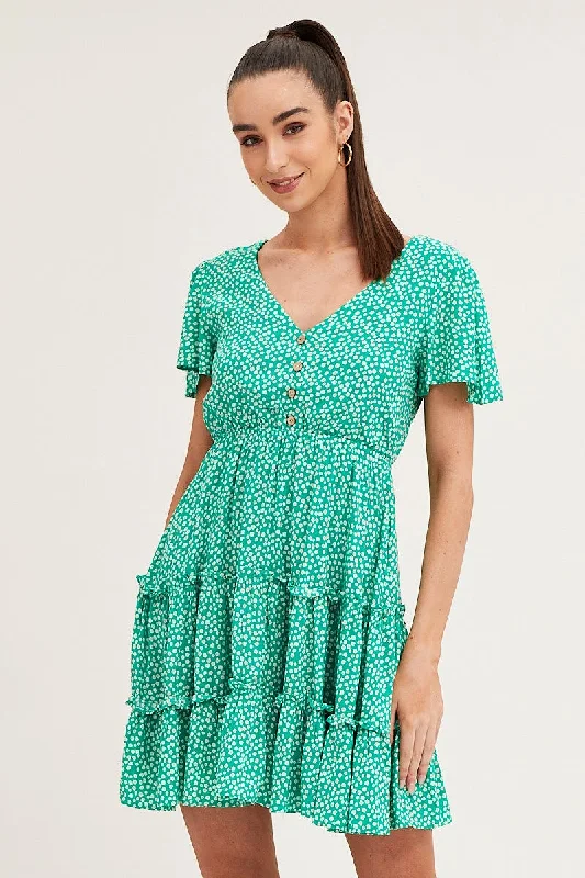 Price Drop Print Skater Dress Short Sleeve Mini
