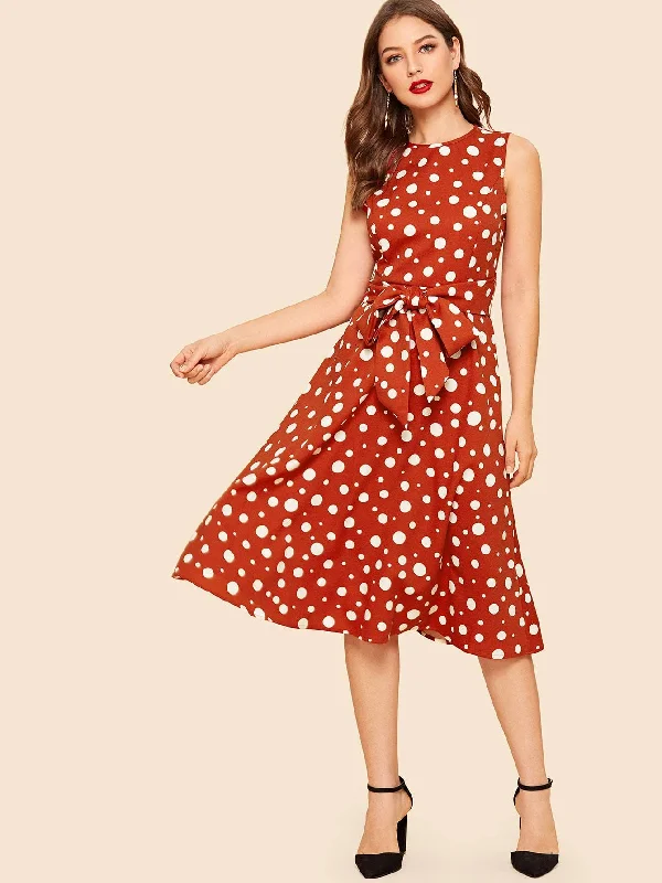 Unmissable Offer Waist Belted Polka Dot Midi Dress