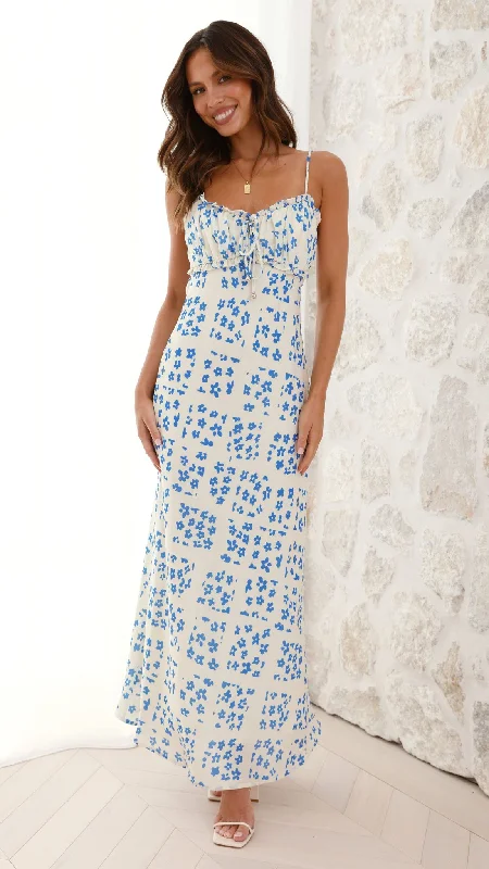 Deal Alert Farna Midi Dress - Cream/Blue Floral