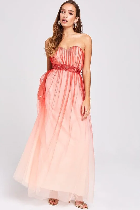 New Markdowns Carissa Grapefruit Floral Belt Maxi Dress
