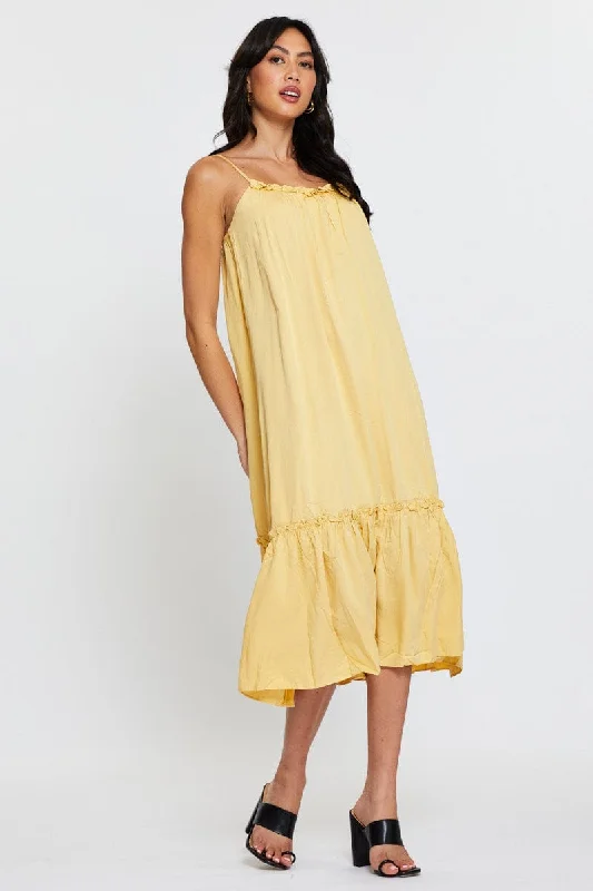 Sale Event Yellow A Line Dress Sleeveless Midi