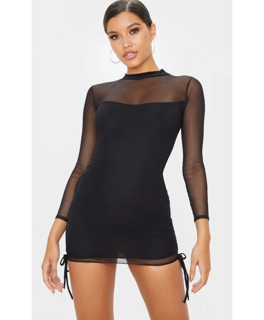 Best Bargains Black Mesh High Neck Bodycon Dress