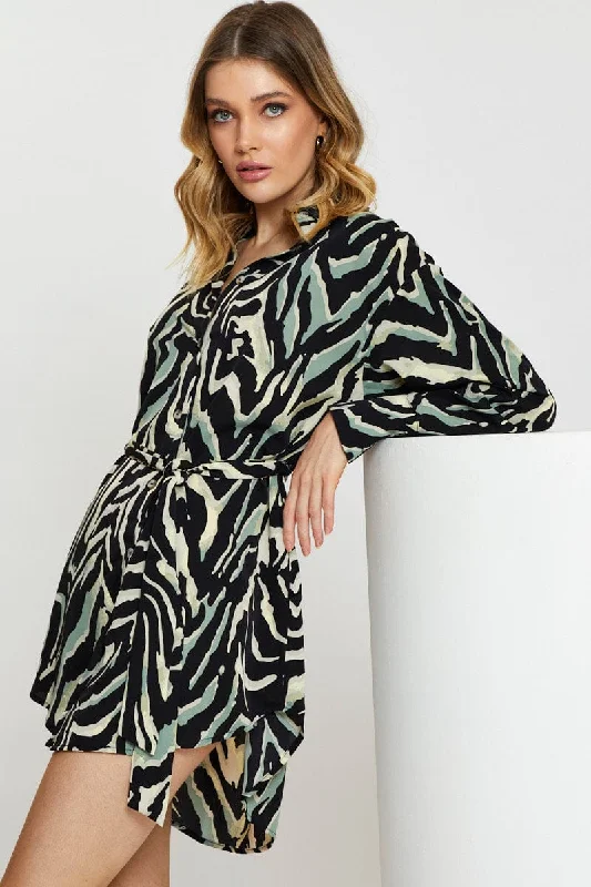 Limited Time Discount Print Mini Dress Long Sleeve Evening
